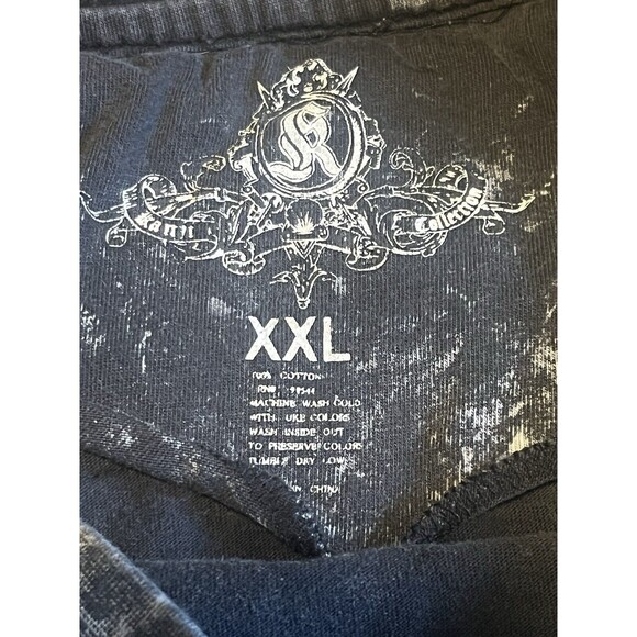 KANJI COLLECTION 2XL‎ Mens Acid Wash T-shirt Sequined Back Patch Black Skate - Picture 4 of 15